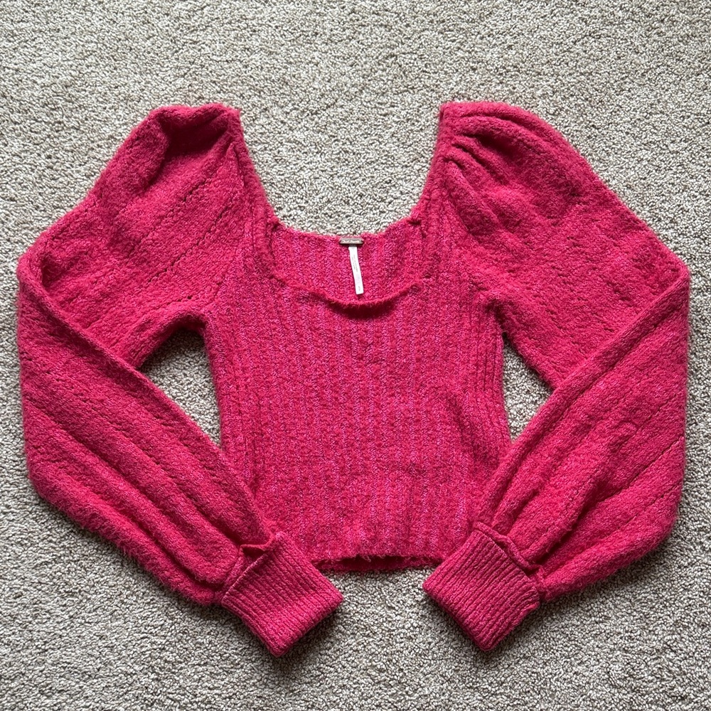 Free People Women’s Katie Knit Pink Cropped Pullover Sweater